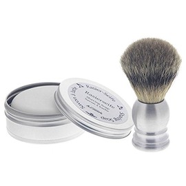 Aurawerk Gift Box with Silver Aluminium Shaving Brush + Shaving Soap Pure Badger Brush Silver Tip with 100 g Soap