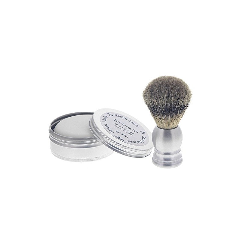 Aurawerk Gift Box with Silver Aluminium Shaving Brush + Shaving