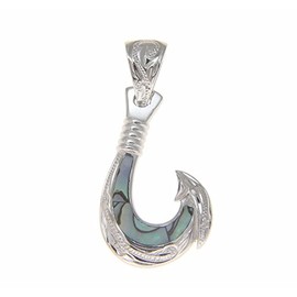 Arthur's Jewelry 925 sterling silver Hawaiian fish hook abalone paua shell pendant small