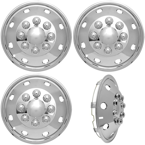 Chrome Wheel Simulators 16-inch (Set of 4) 16in Dually Wheels Simulator - Truck Accessories Best for Pick-up Trucks Vans RV Rim Parts ABS Plastic Skin Cover - Universal Fits 8 Lug, 8 Hole