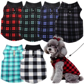 Goaste 6 Pack Fleece Dog Sweaters, Turtleneck Dogs Sweatshirt with Leash Ring, Soft Winter Dogs Clothes, Plaid Dog Outfits Vest for Cats, Assorted Colors (Large)