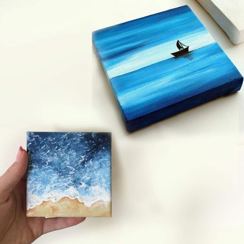 4 Mini Blank Framed Canvas Panels 7x7 cm Square Small