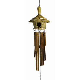 WorldBazzar Hand Carved Bird House Canary red Birds Bamboo Wood Tropical Windchime