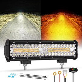 Auxbeam 6 Modes Amber White Series 12 Inch 300W LED Light Bar Dual Color Strobe Function Spot Flood Combo Beam Flashing LED Offroad Light for Pickup Truck Car Jeep