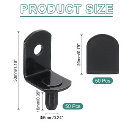 uxcell 50Pcs Shelf Support Pegs, 6mm L-Shaped Bracket Style Shelf Pegs Pegs with Rubber Sleeve, Metal Support Pegs Holder for Kitchen Cabinet Bookcase (Black)