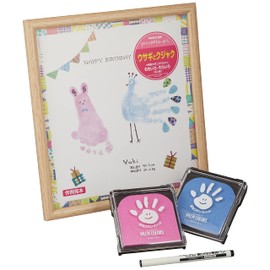 Shachihata HPSK-SB/H-1 First Art Handprint/Footprint Art Kit, Autograph Board, Bunny and Peacock