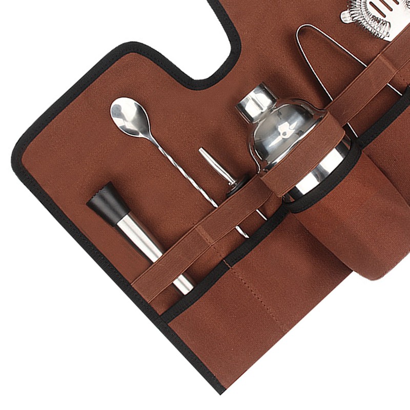 Canvas Cocktail Set Carry Bag Portable Folding Roll Strap Professional