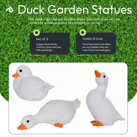 Prefdo Duck Garden Décor, Set of 3 Duck Statues Yard Decorations Outdoor, Resin Goose Figurines Yard Animals Ornaments for Garden, Porch, Patio, Lawn, Home