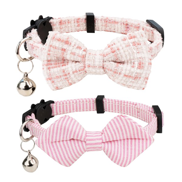 Gyapet Cat Collar 2pcs Set Plaid Stripes Elegant Solid Color