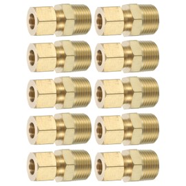 sourcing map 2 Pcs Brass Compression Tube Fitting, 5/16" OD x 3/8" NPT Male Connector Compression Union Connector Brass Straight Coupling Adapter for Air Liquid Oil Gas Vacuum Lines
