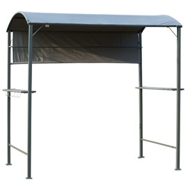 Outsunny 7FT Grill Gazebo BBQ Canopy with Sun Shade Panel Side Awning, 2 Exterior Serving Shelves, 5 Hooks for Patio Lawn Backyard Multi