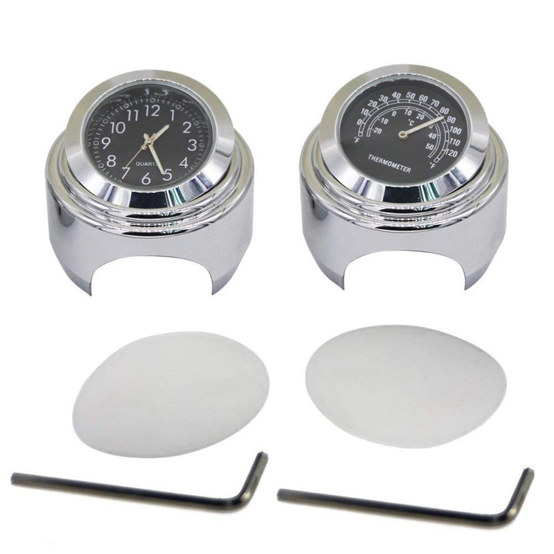 MASO 2pcs 7/8 Inch Motorcycle Handlebar Clock and Thermometer Universal