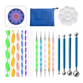 SagaSave Mandala Art Dotting Tools, 19 Pieces Mandala Ball Stylus Dotting Tools with Paint Tray, Different Size Painting Tools for DIY Stone Drawing Drafting Art