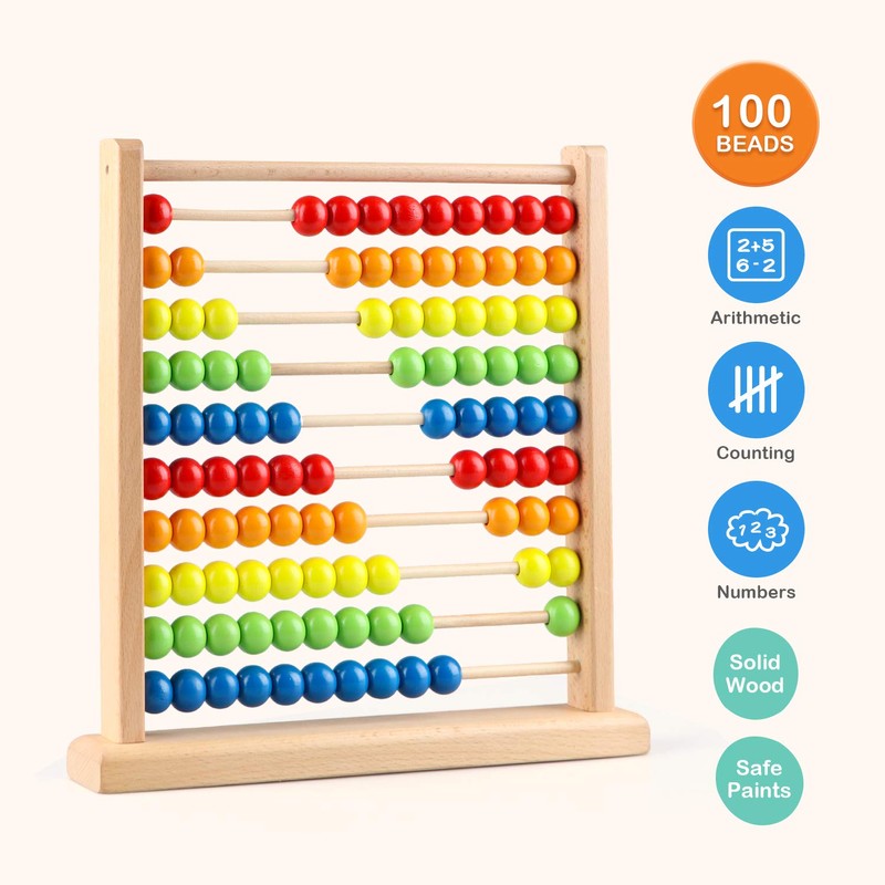 Wondertoys Wooden Abacus Maths Games with 100 Beads for Kids