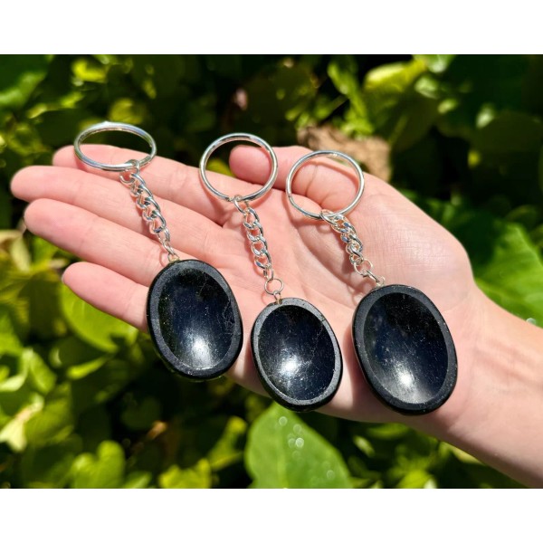 Black Tourmaline Worry Stone Keychains - Tourmaline Crystal Palm Stone