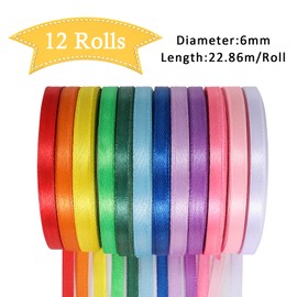 ihaspoko 12 Polyester Satin Ribbon 6mm x 22m Ribbon Decoration Gift Ribbon for DIY Arts Crafts Gift Wrapping Bows Wedding Decoration