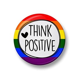 Think Positive Pin Button Badge, 32mm, Be Positive Pin Badge, School, Teacher, Inspirational Pin, Positive Pin Badges, Mental Health Gift (Rainbow)