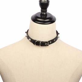 Deelfel Women's Choker Necklace, Punk Style, Slim Studs, PU Leather, Lightweight Design, Gothic Fashion, For Club Events, Neck Accessory, Faux Leather abs Iron, No Gemstone