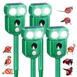 Solar Ultrasonic Animal Repellent Outdoor 4 Pack Cat Squirrel Rabbit Dog Deer Repellent Devices Skunk Coyote Raccoon Fox Deterrents Light Animal Repeller with Motion Sensor for Yard Garden (4, Green)