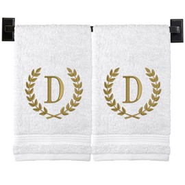 Toallas de lujo personalizadas con monograma para baño, juego de 2 toallas turcas genuinas, elige el color de la toalla y el hilo | A - Z | Toallas con monograma con diseño bordado de laurel de trigo