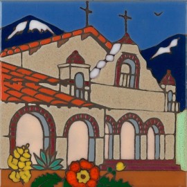 Hand Painted by Pacific Blue Tile Ceramic tile Mission San Antonio wall decor trivet backsplsh installation mural