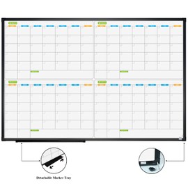 JILoffice Magnetic Dry Erase Calendar Whiteboard, 4 Month White Board Planner 36 X 24 Inch, Black Aluminum Frame Wall Mounted Board for Office Home and School
