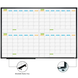 JILoffice Magnetic Dry Erase Calendar Whiteboard, 4 Month White Board Planner 36 X 24 Inch, Black Aluminum Frame Wall Mounted Board for Office Home and School