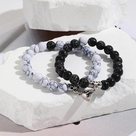 Pair of Matching Crystal Bracelets Matching Bracelets Natural Stone Stretch Beads Couple Bracelet for Lovers Boyfriend Girlfriend Gift for Valentine's Day with Gift Box