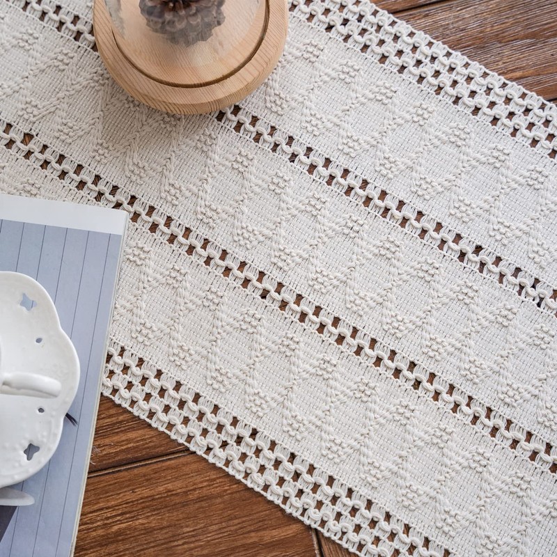 Weldomcor Macrame Table Runners Woven Rustic Table Runner Cotton Linen