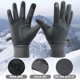 TirEurt Cycling Gloves, Unisex Soft Warm Touch Screen Hiking Running Gloves, Warm Liner Winter Thermal Black Gloves, Men Women Full Finger Gloves for Outdoor Climbing Driving Biking, Grey, Size L