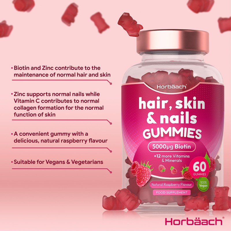 Hair Skin and Nails Vitamins | 5000µg Biotin, Zinc, Vitamin