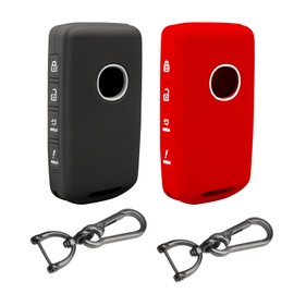 2Pcs 4 Buttons Silicone Rubber Key Fob Cover Compatible with 2024 2023 2022 2021 Mazda 3 6 CX-3 CX-5 CX-9 CX-30 CX-50 CX-90 MX-5 Miata MX-30 EV Carbon Fiber Key Fob Cover for Mazda (Black/Red)
