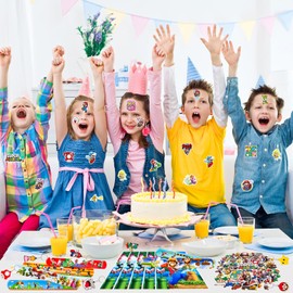 82 Pcs Party Bag Fillers for Kids, Pinata Birthday Party Decorations Super 12 Slap Bands 10 Key Rings 50 Stickers 10 Party Bags Theme Birthday Party Gifts for Boys Girls Kids