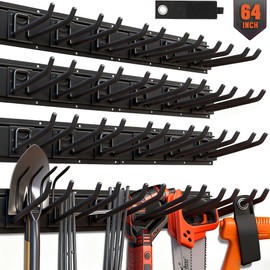 HORUSDY 64-Inch Heavy Duty Garage Organization Rack, 14 Packs Max Load 600LB, 4 Packs Rails and 9 Adjustable Hooks, Tool Organizer Rack with Heavy Double Hooks Tracks