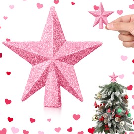 Mini Christmas Tree Topper Small Star Tree Topper Valentines Day Star Treetop for Small Valentines Ornaments Decorative Tree Star for Xmas Christmas Party(2.36 Inch,Glitter Pink)