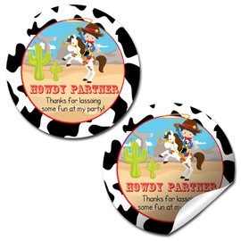 Cowboy Birthday Thank You Sticker Labels for Kids, 40 2" Party Circle Stickers by AmandaCreation, Great for Party Favors, Envelope Seals & Goodie Bags