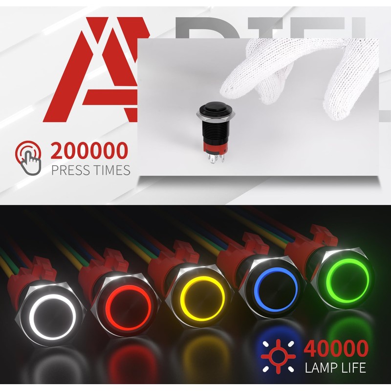 APIELE 16mm Latching Push Button Switch 12V On Off Aluminium