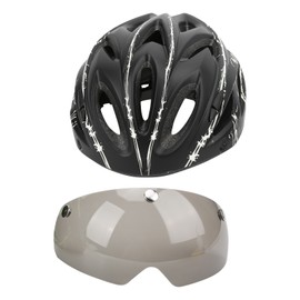 Magnetic Suction Protective Helmet with Goggles/Light for Mountain Bike Road Bicycle Cycling(Black White )