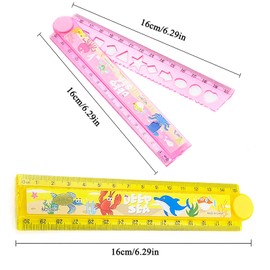 HREDZEO Folding Ruler,4 Pcs 30cm Transparent Geometric Ruler Cartoon Folding Ruler Plastic Folding Ruler School Stationary Ruler Stationary Ruler Ruler for School Kids Office
