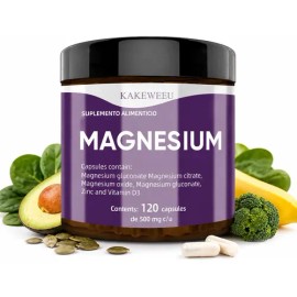Magnesio Complex KAKEWEEU con Citrato, Glicinato y Gluconato, más Vitamina D3 y Zinc en 120 Cápsulas