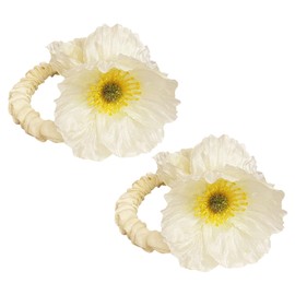 2Pcs Off White Hawaiian Flower Hair Scrunchies, Spring Summer Floral Hair Ties for Women, Hibiscus Foam Silk Scrunchies,Girl Hair Accessories for Hawaii Tropical, Beach Party(Off White)