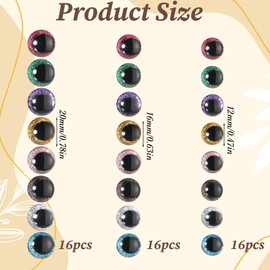 TIESOME 48 Pcs Craft Eyes, 12/16/20mm Colored Safety Eyes with Washers