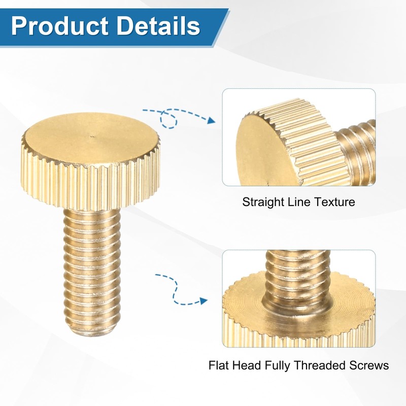 M METERXITY 5-Pack Knurled Thumb Screws, M6x16mm Solid Brass Flat