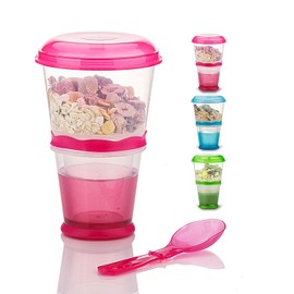 Cereal To Go, Cereal Container, Cereal On The Go Go Cereal Box Storage Container Cups Milk Yogurt Keeper Holder With Spoon (Pink)