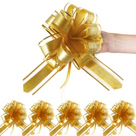 Large Pull Bows 6 Pcs for Gift Wrapping 6 Inch Christmas Wedding Baby Shower Baskets Car Decorations Valentine's Day Birthdays Party Presents (Gold)