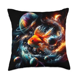 Oranda Goldfish Galaxy Planets Fancy Goldfish Fantasy Art Throw Pillow
