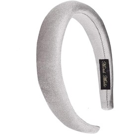 Padded Headbands Velvet Headband Puffy Sponge Thick Headbands Vintage Wide Headband for Women (Grey, One size)