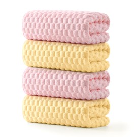 REDKISS Microfiber Bath Towels Set of 4-27x55 Inch Large Waffle Bath Towels for Body, Highly Absorbent, Super Soft, Lint Free Fluffy Shower Towel for Bathroom,Gym, Lightweight Towel Set Pink,Yellow