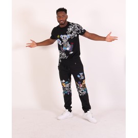 SCREENSHOT-S1165 Mens Streetwear Premium Designer Tee - Mask Off Skeleton Cartoon Teddy Bear Patch Embroidery Chain Stitch T-Shirt-Black-Medium