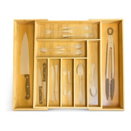 Organizador De Cubiertos Bamboo Ajustable 7-9 Compartimentos Madera